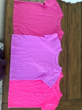 Cat & Jack Short Sleeve Pocket Tees - Hot Pink, Magenta & Lavender set of 3.